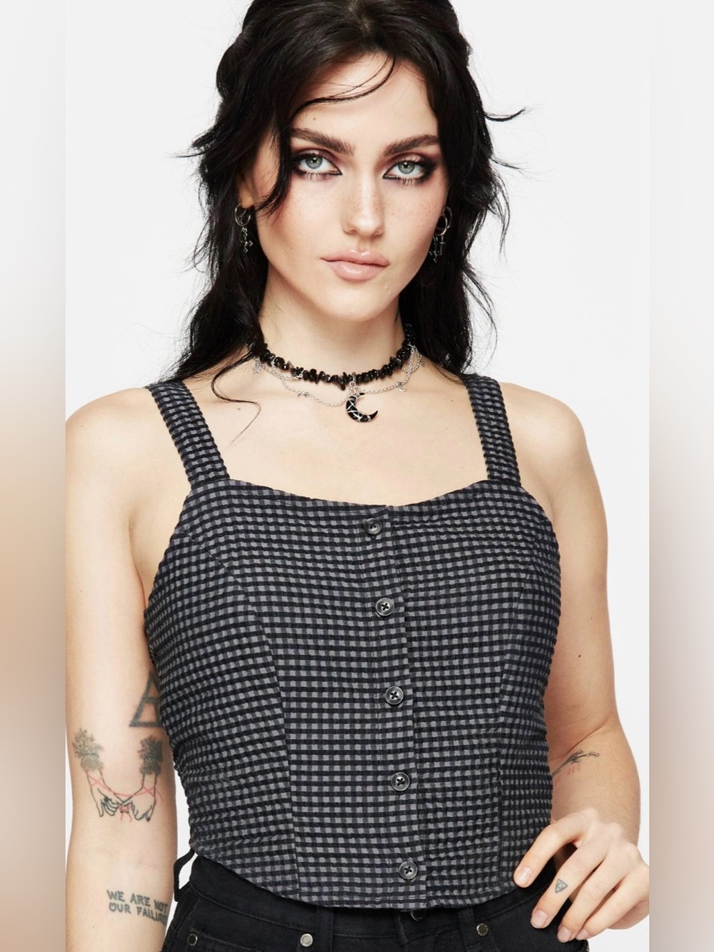 NWOT Disturbia Faythe Cotton Check Button Up Cami Top US 6